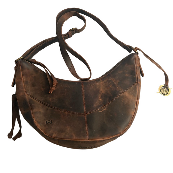 Born Handbags - Born Brown Leather Hobo Distressed Shoulder Bag Purse Y2K